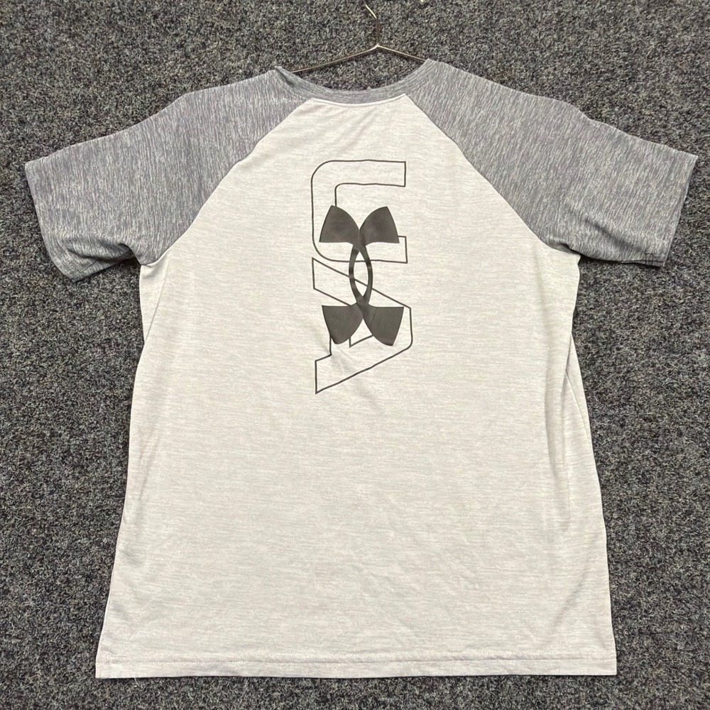 Under Armour Tee Boys Large Grey Raglan Short Sleeve Graphic Logo Sport Active